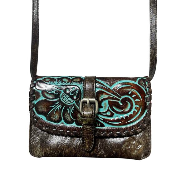 Patricia Nash Torri Tooled Turquoise Crossbody Bag - Picture 1 of 10